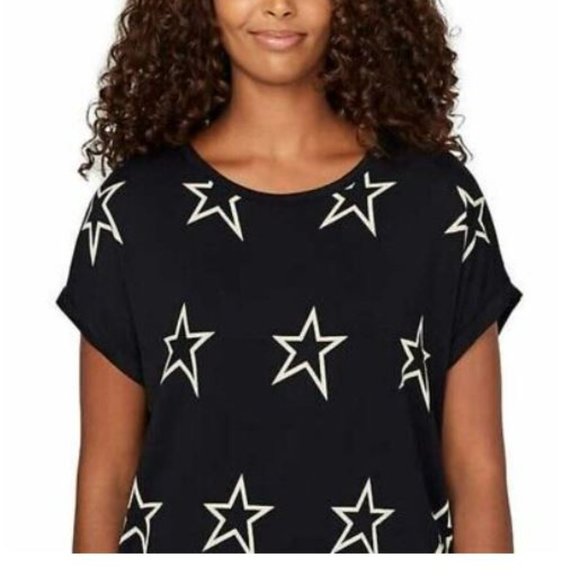Buffalo David Bitton Tops - Buffalo Ladies Crewneck Top with Curved hem. Color: Black Stars